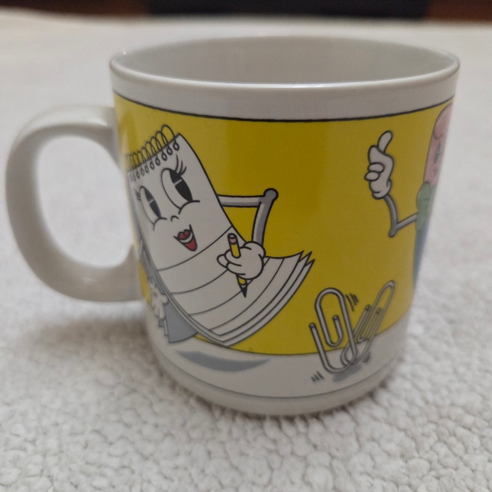 Vintage 1983 Teleflora Office Supplies Mug Anthropomorphic Pencils Notepad 80s